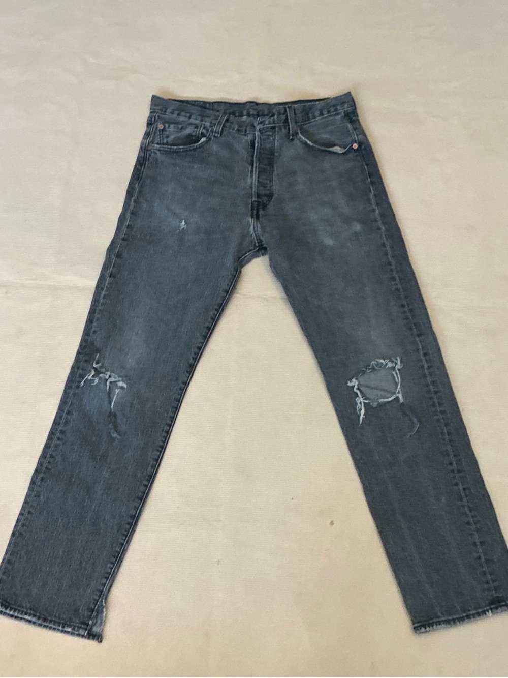 Levi's Straight Fit Black Washed Distressed Jeans